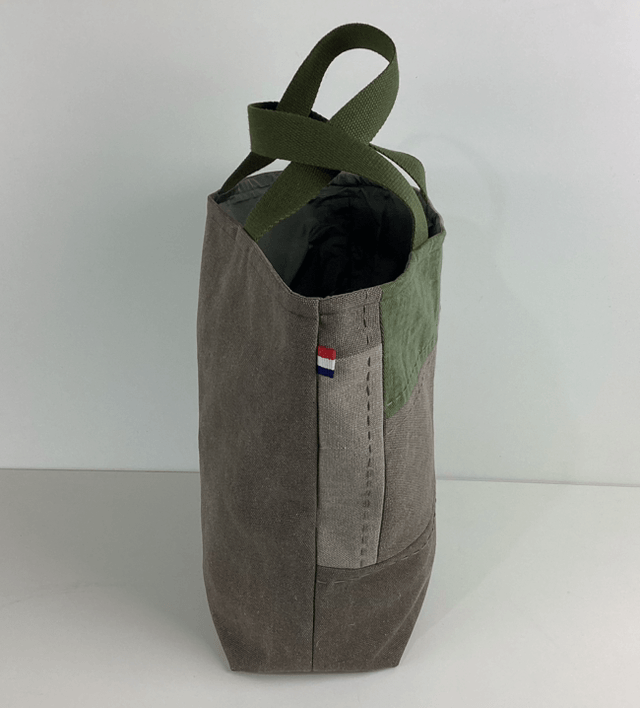 Tote bag patchwork Sashiko kaki/beige