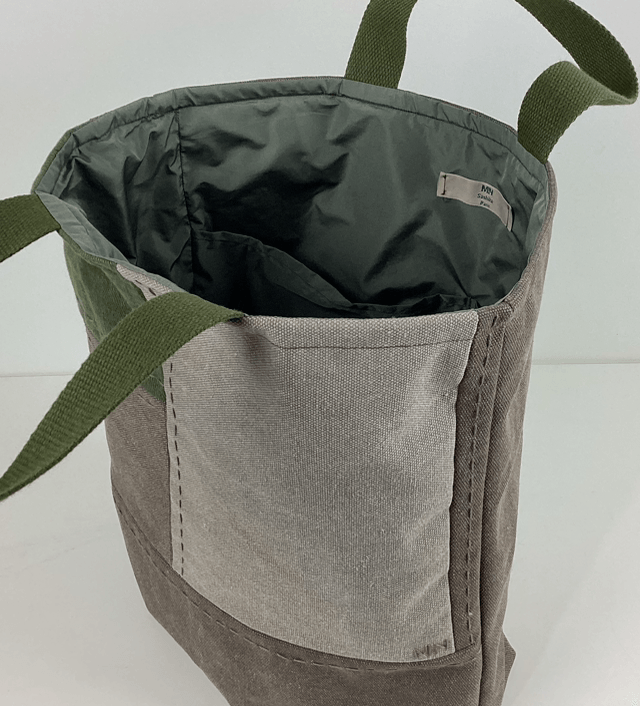Tote bag patchwork Sashiko kaki/beige