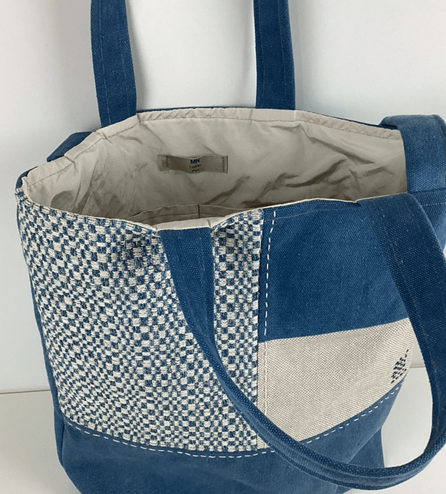 Tote bag patchwork Sashiko bleu 