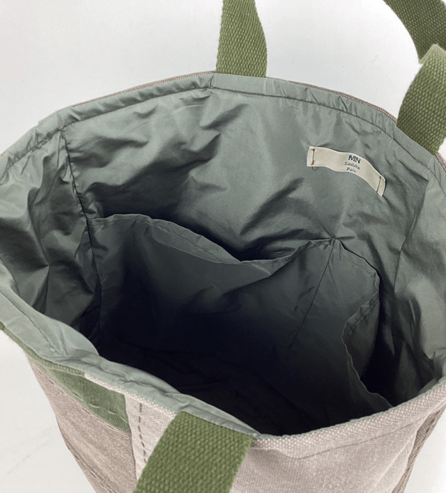 Tote bag patchwork Sashiko kaki/beige
