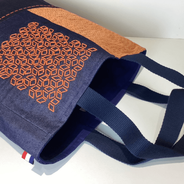 Tote bag Sashiko jean orange