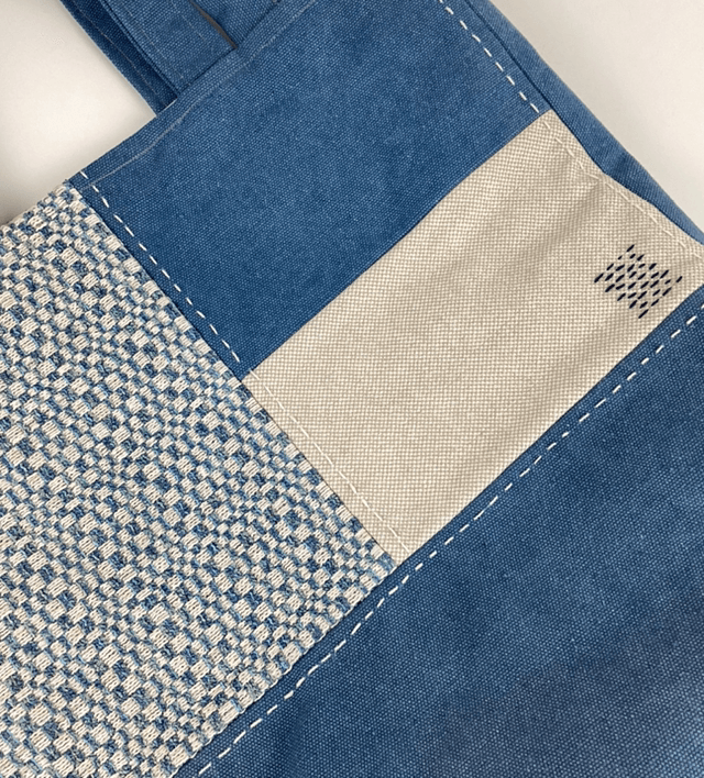 Tote bag patchwork Sashiko bleu 